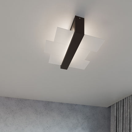 Schéma des dimensions du plafonnier triple panneaux horizontal noir