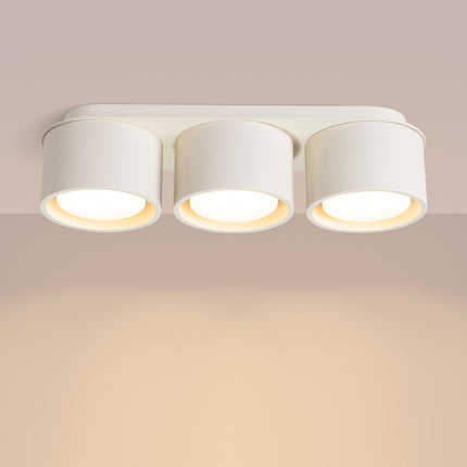 Plafonnier triple Pastille beige, lumière allumée