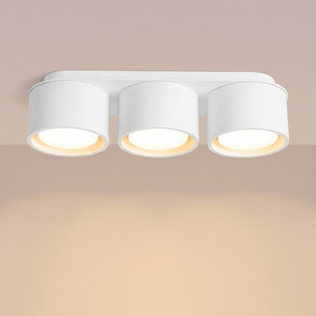 Plafón de triple Pastilla blanco, luz encendida