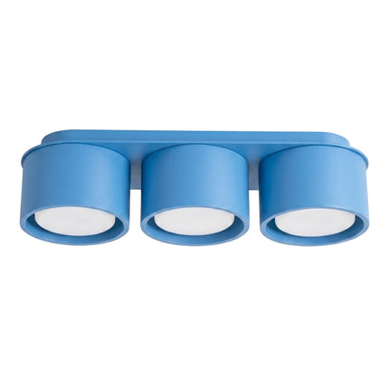 Plafonnier triple Pastille bleu azur, packshot sur fond blanc