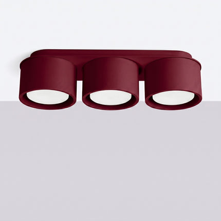Plafonnier triple Pastille bordeaux, vue en situation