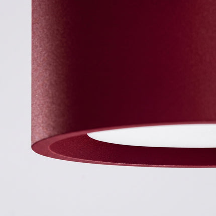 Plafonnier triple Pastille bordeaux, packshot de trois quarts