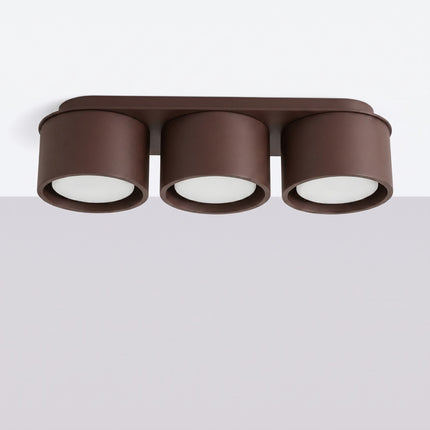 Plafonnier triple Pastille brun chocolat, vue en situation