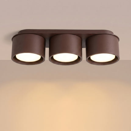 Plafonnier triple Pastille brun chocolat, lumière allumée
