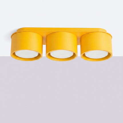 Plafonnier triple Pastille jaune ambré, vue en situation