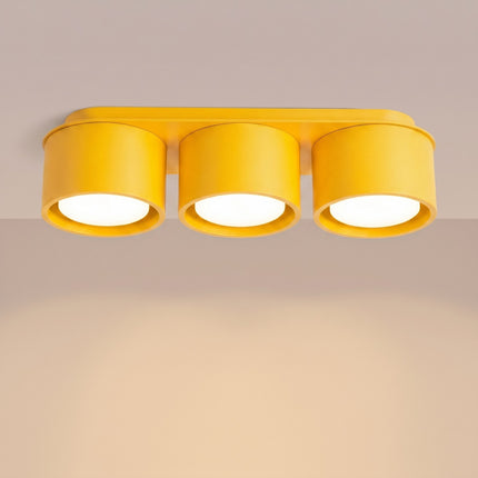 Plafonnier triple Pastille jaune ambré, lumière allumée