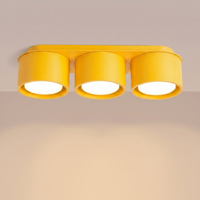 Plafón de triple Pastilla amarillo ámbar, luz encendida