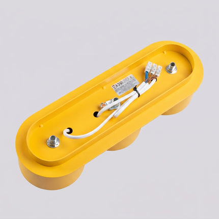 Plafonnier triple Pastille jaune ambré, détail de la finition