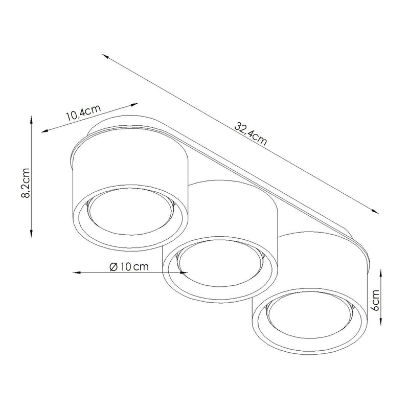 Dimensions Plafonnier Triple Pastille en Aluminium Jaune Ambré (GX53)