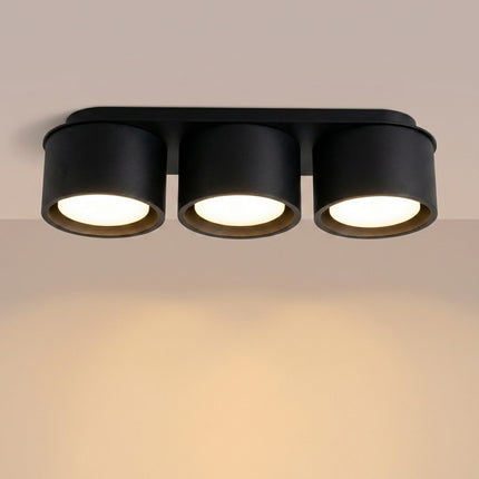 Plafonnier triple Pastille noir, lumière allumée