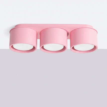 Plafonnier Triple Pastille en Aluminium Rose Poudré (GX53), vue en situation