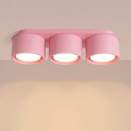Plafonnier Triple Pastille en Aluminium Rose Poudré (GX53), lumière allumée