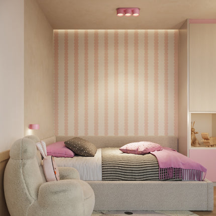 Plafonnier Triple Pastille en Aluminium Rose Poudré (GX53), mise en situation