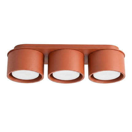 Plafonnier triple Pastille rouge ocre, packshot sur fond blanc