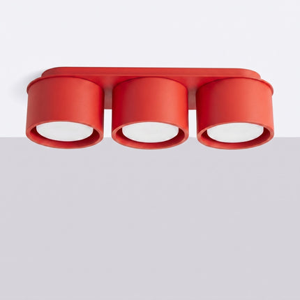 Plafonnier triple Pastille rouge vif, vue en situation