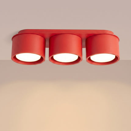 Plafonnier triple Pastille rouge vif, lumière allumée