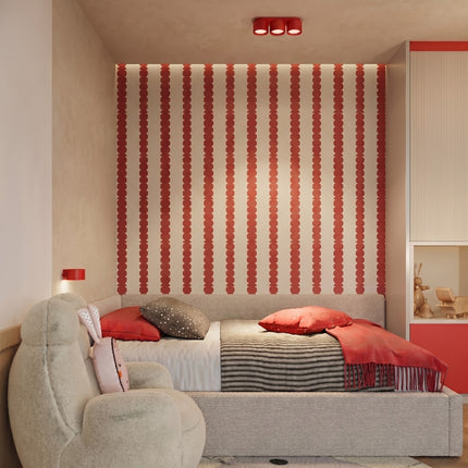 Plafonnier triple Pastille rouge vif, vue d'ambiance