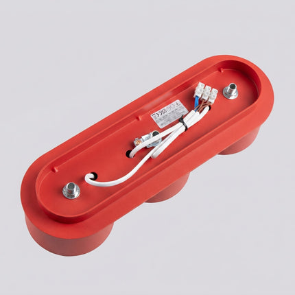 Plafonnier triple Pastille rouge vif, détail de la finition