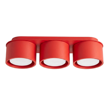 Plafonnier triple Pastille rouge vif, packshot sur fond blanc