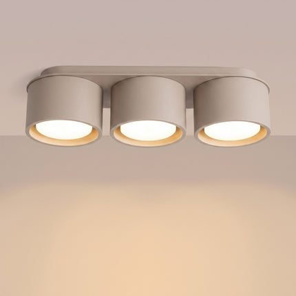 Plafonnier triple Pastille taupe, lumière allumée