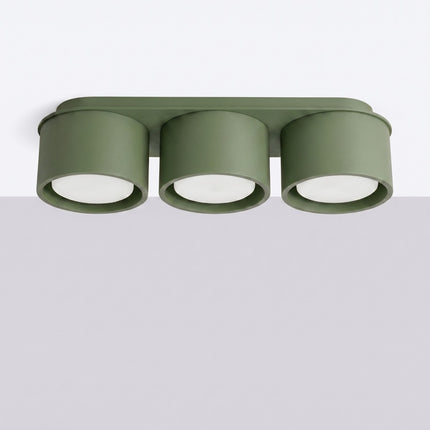 Plafonnier Triple Pastille en Aluminium Vert Olive (GX53), vue en situation