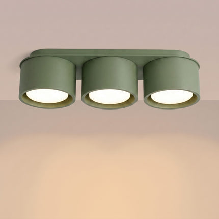 Plafonnier Triple Pastille en Aluminium Vert Olive (GX53), lumière allumée