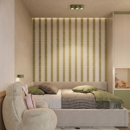 Plafonnier Triple Pastille en Aluminium Vert Olive (GX53), mise en situation