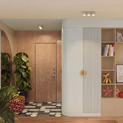 Plafonnier triple spot Aura beige, vue d'ambiance