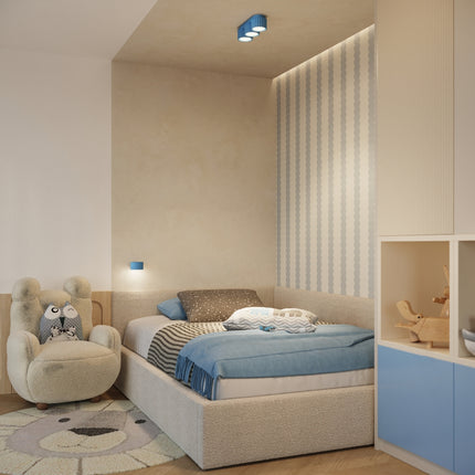 Plafonnier Triple Spot Aura Aluminium Cannelé Bleu Azur (GX53), mise en situation 2