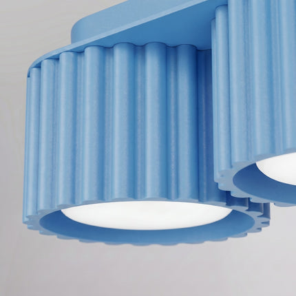 Plafonnier Triple Spot Aura Aluminium Cannelé Bleu Azur (GX53), packshot de trois quarts