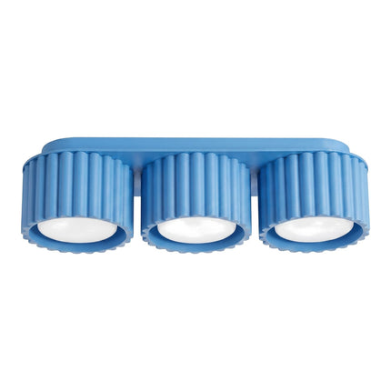 Plafonnier Triple Spot Aura Aluminium Cannelé Bleu Azur (GX53), packshot sur fond blanc
