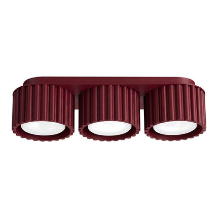 Plafonnier triple spot Aura bordeaux, packshot sur fond blanc