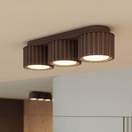 Plafonnier triple spot Aura brun chocolat, intérieur contemporain