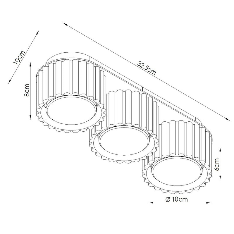 Dimensions Plafonnier Triple Spot Aura Aluminium Cannelé Noir (GX53)