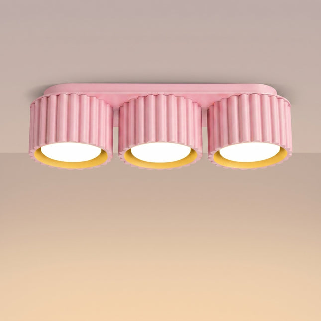 Triple ceiling light Aura spotlight powder pink, light on
