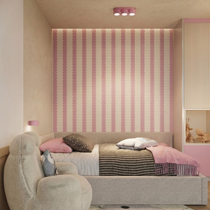 Plafonnier triple spot Aura rose poudré, vue d'ambiance