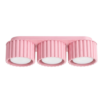 Plafonnier triple spot Aura rose poudré, packshot sur fond blanc