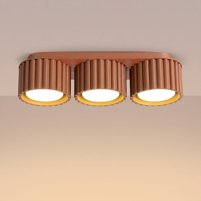 Triple ceiling light Aura spotlight ochre red, light on