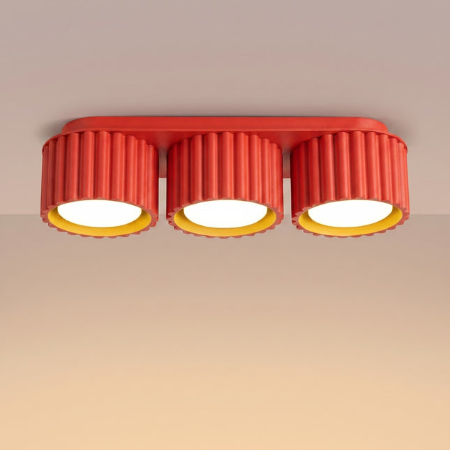 Triple ceiling light Aura spotlight bright red, light on