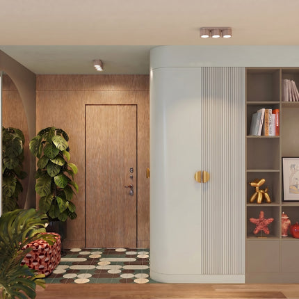 Plafonnier triple spot Aura taupe, vue d'ambiance