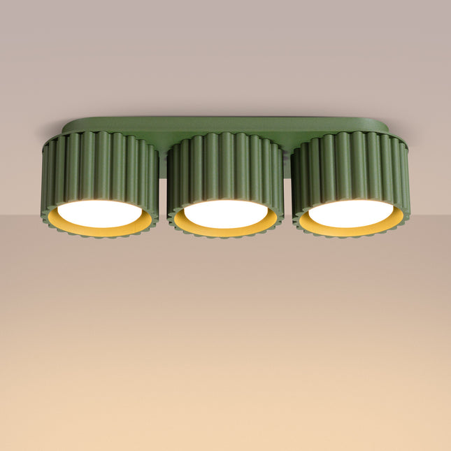 Triple ceiling light Aura spotlight olive green, light on