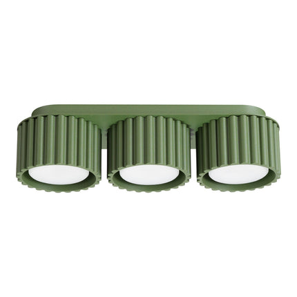 Plafonnier triple spot Aura vert olive, packshot sur fond blanc