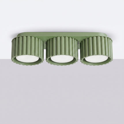 Plafonnier triple spot Aura vert sauge, vue en situation