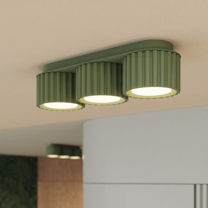 Plafonnier triple spot Aura vert sauge, intérieur contemporain