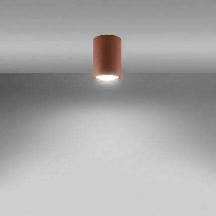 Plafonnier Tube 10 Acier Rouge Ocre, Spot Plafond GU10, lumière allumée
