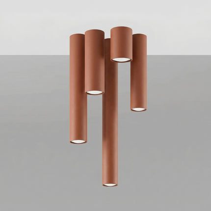 Plafonnier Tube 10 Acier Rouge Ocre, Spot Plafond GU10, vue sur fond coloré
