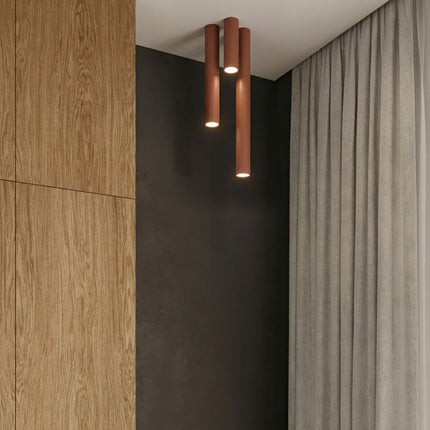 Plafonnier Tube 10 Acier Rouge Ocre, Spot Plafond GU10, mise en situation 3