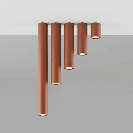 Plafonnier Tube 10 Acier Rouge Ocre, Spot Plafond GU10, vue de détail