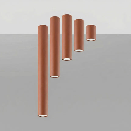 Plafonnier Tube 10 Acier Rouge Ocre, Spot Plafond GU10, packshot de trois quarts