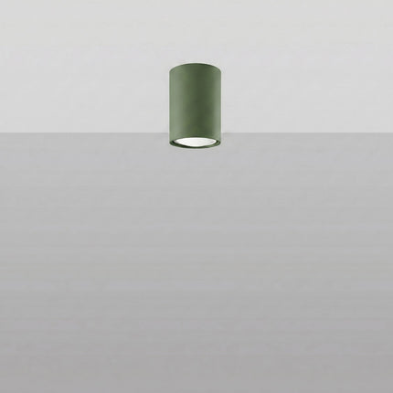 Plafonnier Tube 10 Acier Vert Olive, Spot Plafond GU10, vue en situation